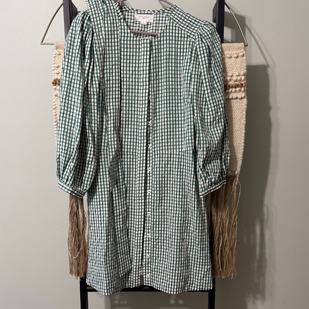 Pomander Place Green and White Gingham Button-Front Dress